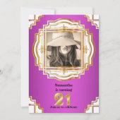 21番目のエレガント金ゴールド白ピンクのフォトフレームパーティー 招待状 (正面)