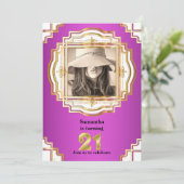 21番目のエレガント金ゴールド白ピンクのフォトフレームパーティー 招待状 (スタンド正面)