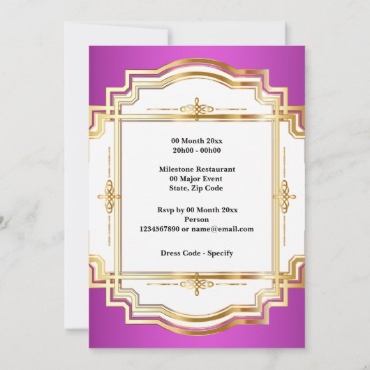 21番目のエレガント金ゴールド白ピンクのフォトフレームパーティー 招待状 (裏面)