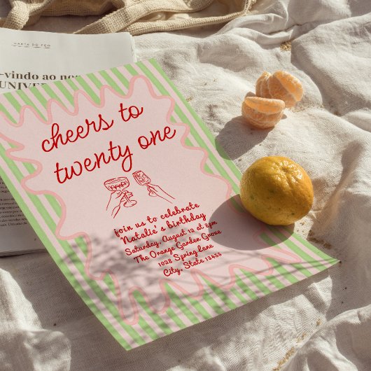 21番目のピンクの手描き写真カラフル誕生日 招待状