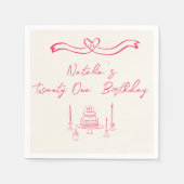 21番目のピンクハンドケーキ書クのボー描ド誕生日 スタンダードカクテルナプキン (正面)