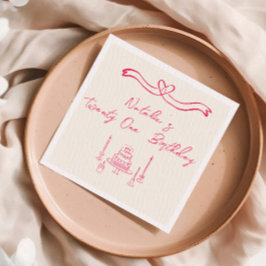 21番目のピンクハンドケーキ書クのボー描ド誕生日 スタンダードカクテルナプキン