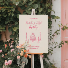 21番目のピンクハンドドローされたケーキ誕生日おもしろいへようこそ