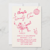 21番目のピンク描女性のカーボーイ沿岸写真おもしろい誕生日 招待状 (正面)