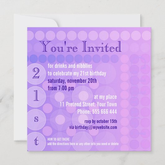 21番目のピンク+薄紫ドファンキーットのパターン誕生日Invita 招待状 (裏面)