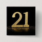 21番目のブラック金ゴールドグリッター効果ボタンピンバッジ 缶バッジ (正面)