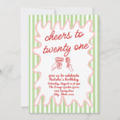 21番目の手描きカラフルおもしろいストライプ誕生日 招待状 (正面)