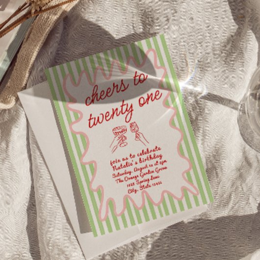 21番目の手描きカラフルおもしろいストライプ誕生日 招待状