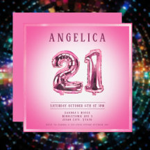 21番目の番号バルーン誕生日招待状