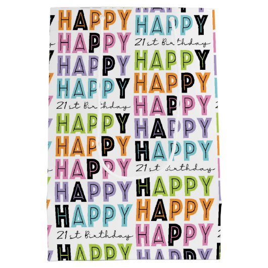 21番目の誕生日ブロックカラフルとスクリプトタイプ ミディアムペーパーバッグ (裏面)