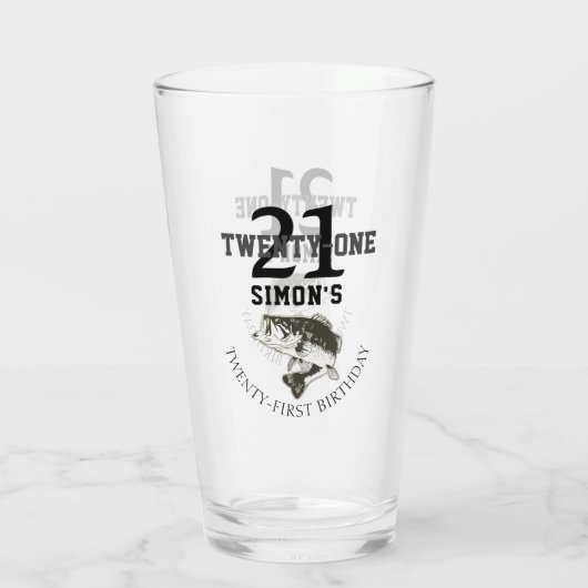21番目の誕生日ベース魚釣りをテーマにした21 タンブラーグラス (裏面)