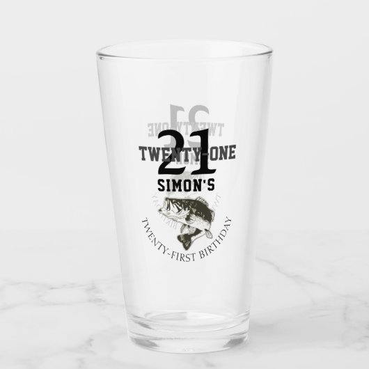 21番目の誕生日ベース魚釣りをテーマにした21 タンブラーグラス (正面)