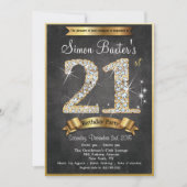 21番目の金ゴールドダイヤモンドシャルボード誕生日招待状 招待状 (正面)