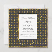 21番目の金ゴールド水玉模様金ゴールドスターズブラック誕生日 招待状 (裏面)