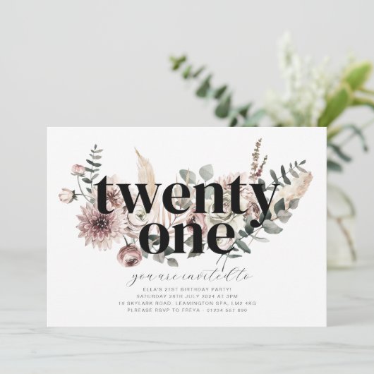 21花模様- 21歳の誕生日招待状 招待状 (スタンド正面)