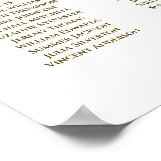 21表(白と金ゴールドのリボン結婚の座席表) ポスター (角)