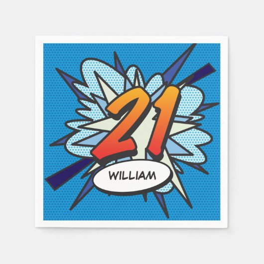 21誕生日おもしろいレトロ漫画帳 スタンダードカクテルナプキン (正面)