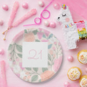 21誕生日かわいらしフローラピンクピーチイラストレーション  ペーパープレート (パーティー)