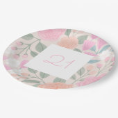 21誕生日かわいらしフローラピンクピーチイラストレーション  ペーパープレート (アングル)