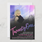 21誕生日カスタムフォトピンクパープルブラック 招待状 (正面)