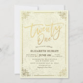 21誕生日パーティスクエレガントリプト金ゴールドフローラフレーム 招待状 (正面)