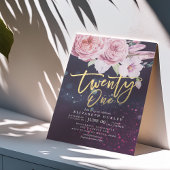 21誕生日パーティーウォーターカラーボホフラワーズフェザー 招待状