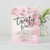 21誕生日パーティーウォーターカラーボホフラワーズフェザー 招待状 (スタンド正面)