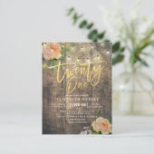 21誕生日パーティーウッドフラワーストリングライト インビテーションポストカード (スタンド正面)