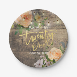 21誕生日パーティーウッドフラワーストリングライト ペーパープレート