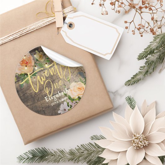 21誕生日パーティーウッドフラワーストリングライト ラウンドシール