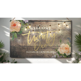 21誕生日パーティーウッドフラワーストリングライト 横断幕