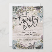 21誕生日パーティーフローラストリングライトウ素朴ンド 招待状 (正面)