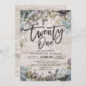 21誕生日パーティーフローラストリングライトウ素朴ンド 招待状 (正面/裏面)