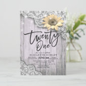 21誕生日パーティーレースヒマワリひまわりヒラワールライトウッド 招待状 (スタンド正面)