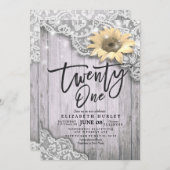 21誕生日パーティーレースヒマワリひまわりヒラワールライトウッド 招待状 (正面/裏面)