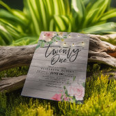 21誕生日パーティー素朴ウッドフラワーストリングライト 招待状