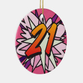 21誕生日フォトおもしろいレトロ漫画ブックピンク セラミックオーナメント (右)