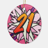 21誕生日フォトおもしろいレトロ漫画ブックピンク セラミックオーナメント (左)