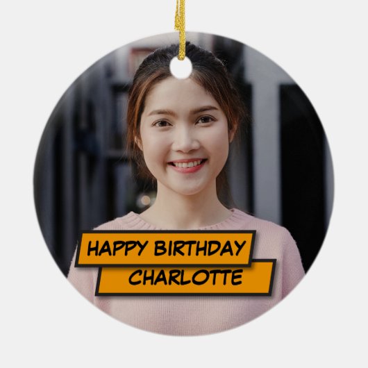 21誕生日フォトおもしろいレトロ漫画ブックピンク セラミックオーナメント (裏面)