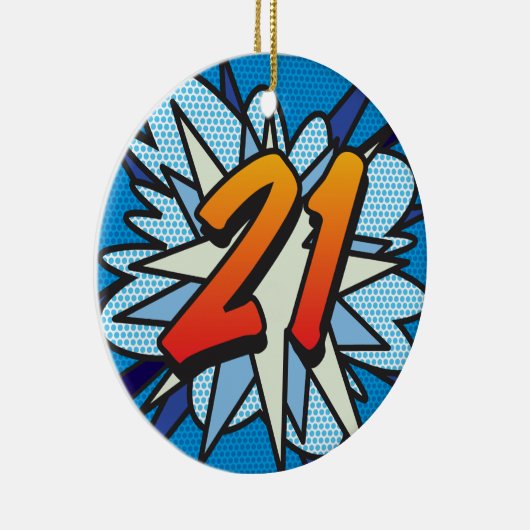 21誕生日フォトおもしろいレトロ漫画本 セラミックオーナメント (右)