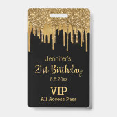 21誕生日ブラック金ゴールド滴下グリッターvipパス バッジ (Back)
