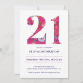 21誕生日モダンはっきりしたピンク 招待状 (正面)