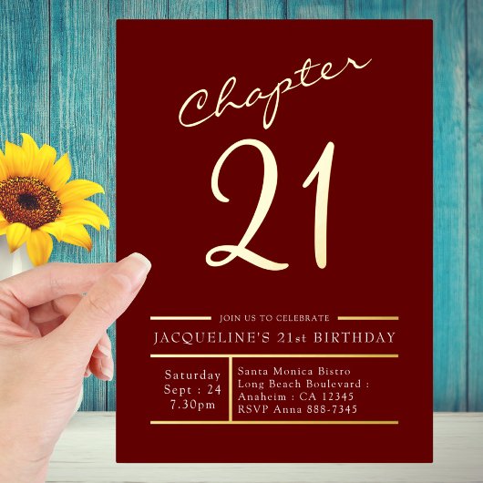 21赤金ゴールド21歳の誕生日パーティー金ゴールド 箔招待状