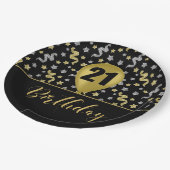 21金ゴールド誕生日バルーンオンブラック金ゴールド紙吹雪 ペーパープレート (アングル)