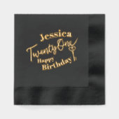 21鍵21th誕生日パーティーブラック金ゴールド 箔ナプキン (正面)