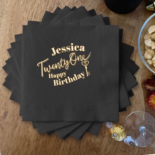 21鍵21th誕生日パーティーブラック金ゴールド 箔ナプキン