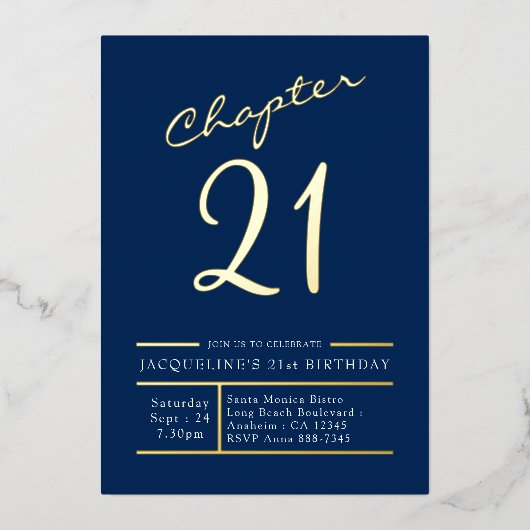 21青金ゴールド21歳の誕生日パーティー金ゴールド 箔招待状 (正面)