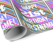 21鮮やか歳カラフルの誕生日+名前をカスタムする ラッピングペーパー (ロールコーナー)