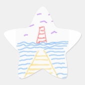 213.灯台と桟橋 星シール (正面)