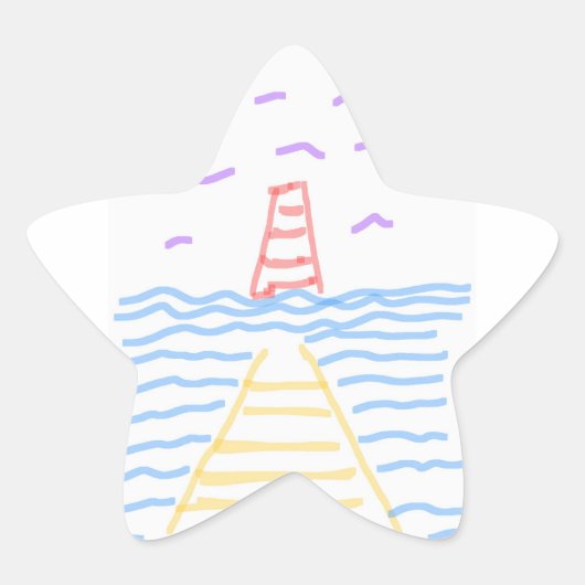 213.灯台と桟橋 星シール (正面)